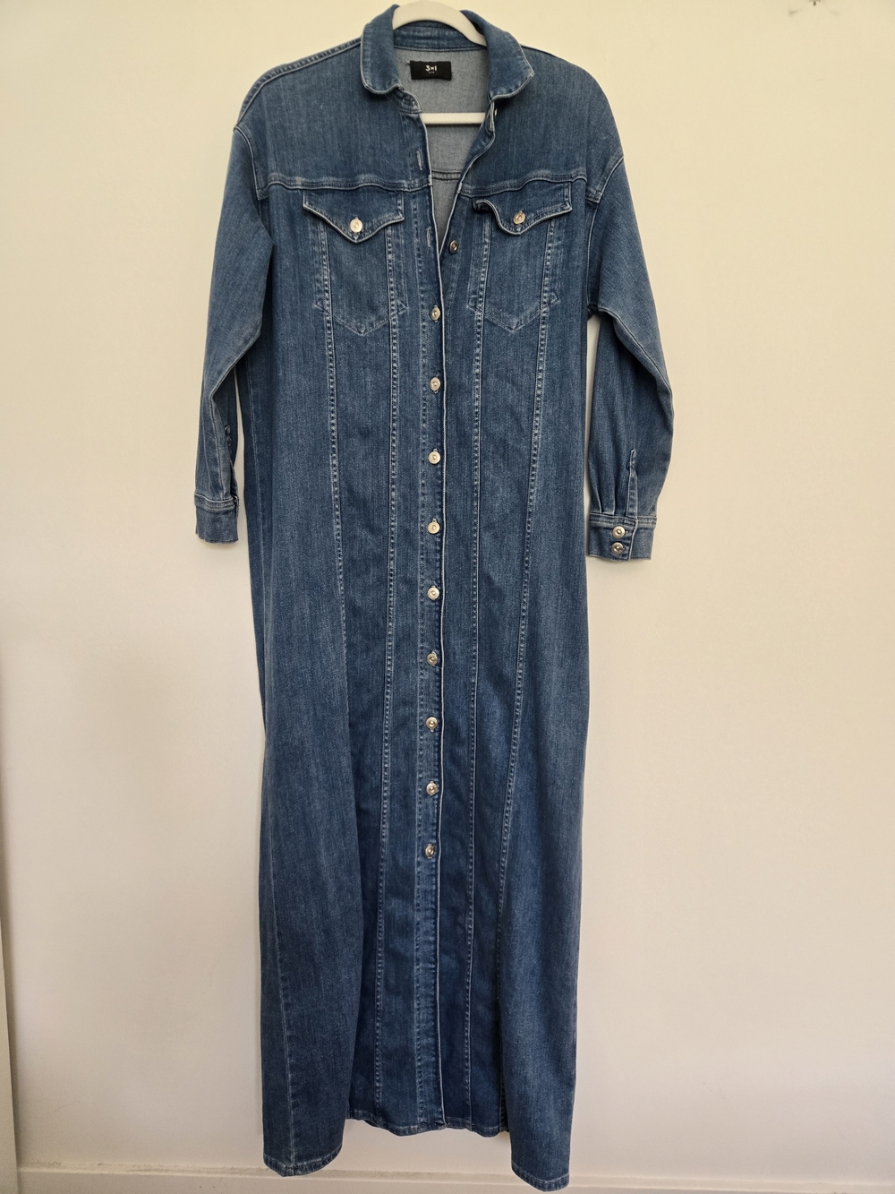 3x1 NYC Denim Blue Jean Maxi Shirt Dress Snap Front Normcore Minimalist XS